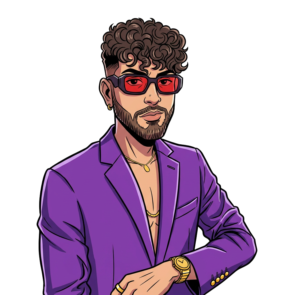 Cartoon illustration of ZAITER in a purple suit